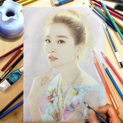 真人彩铅素描画像