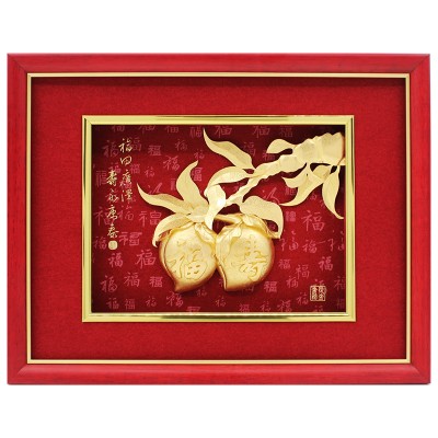 福寿双全金箔画寿桃摆件