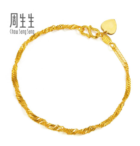 周生生水波纹千足金黄金手链