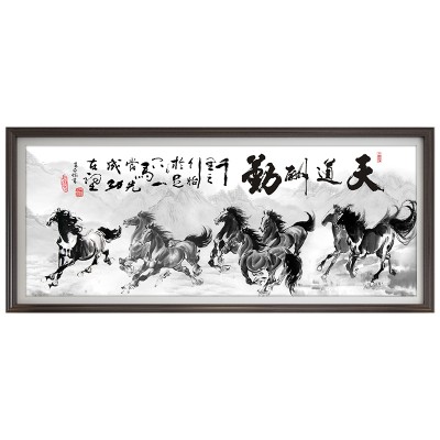 八骏图十字绣画